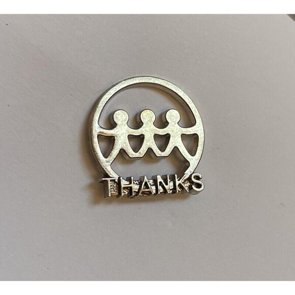 Save the Children First Thanks Vintage Lapel Pin Gold Tone Holding Hands Circle - Picture 1 of 2
